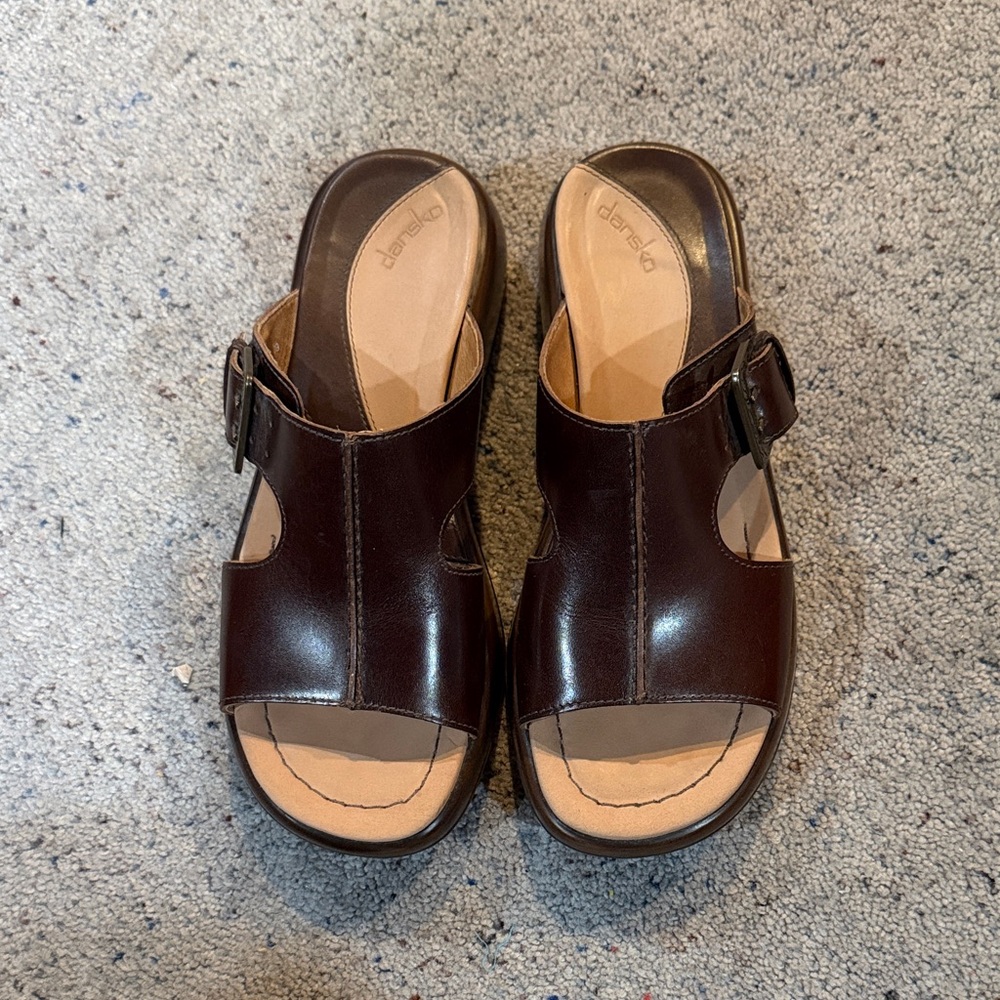 Dansko Dark Brown Leather Slide Sandals